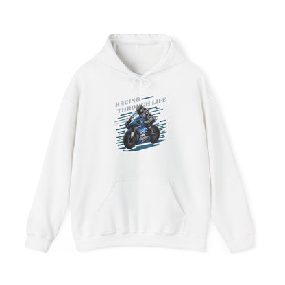 "Racing Through Life" Straight text hoodie sweatshirt