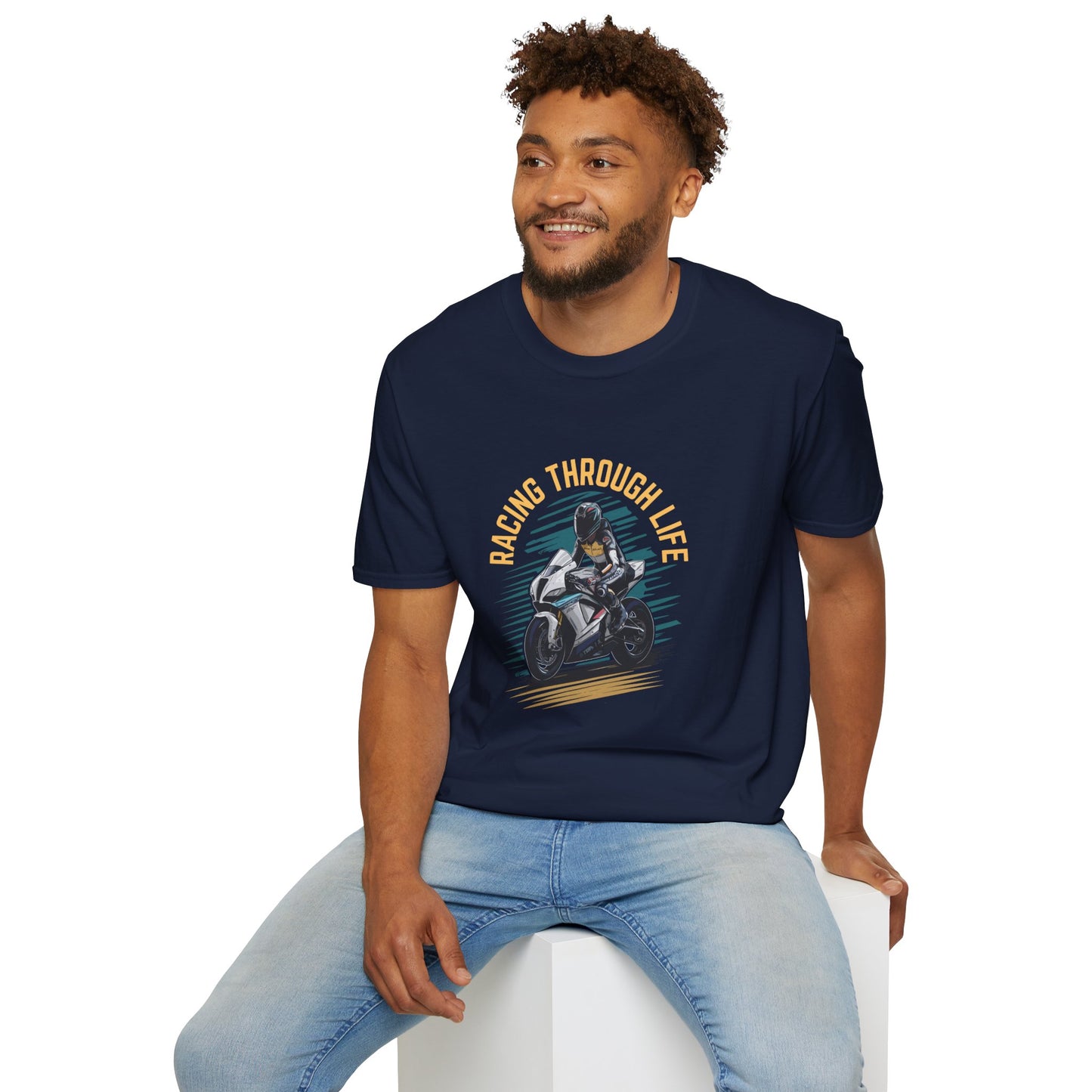 "Racing through life" Curved text T-Shirt