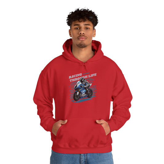 "Racing Through Life" Straight text hoodie sweatshirt