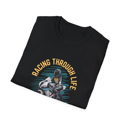 "Racing through life" Curved text T-Shirt