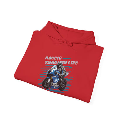 "Racing Through Life" Straight text hoodie sweatshirt