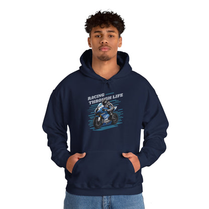 "Racing Through Life" Straight text hoodie sweatshirt