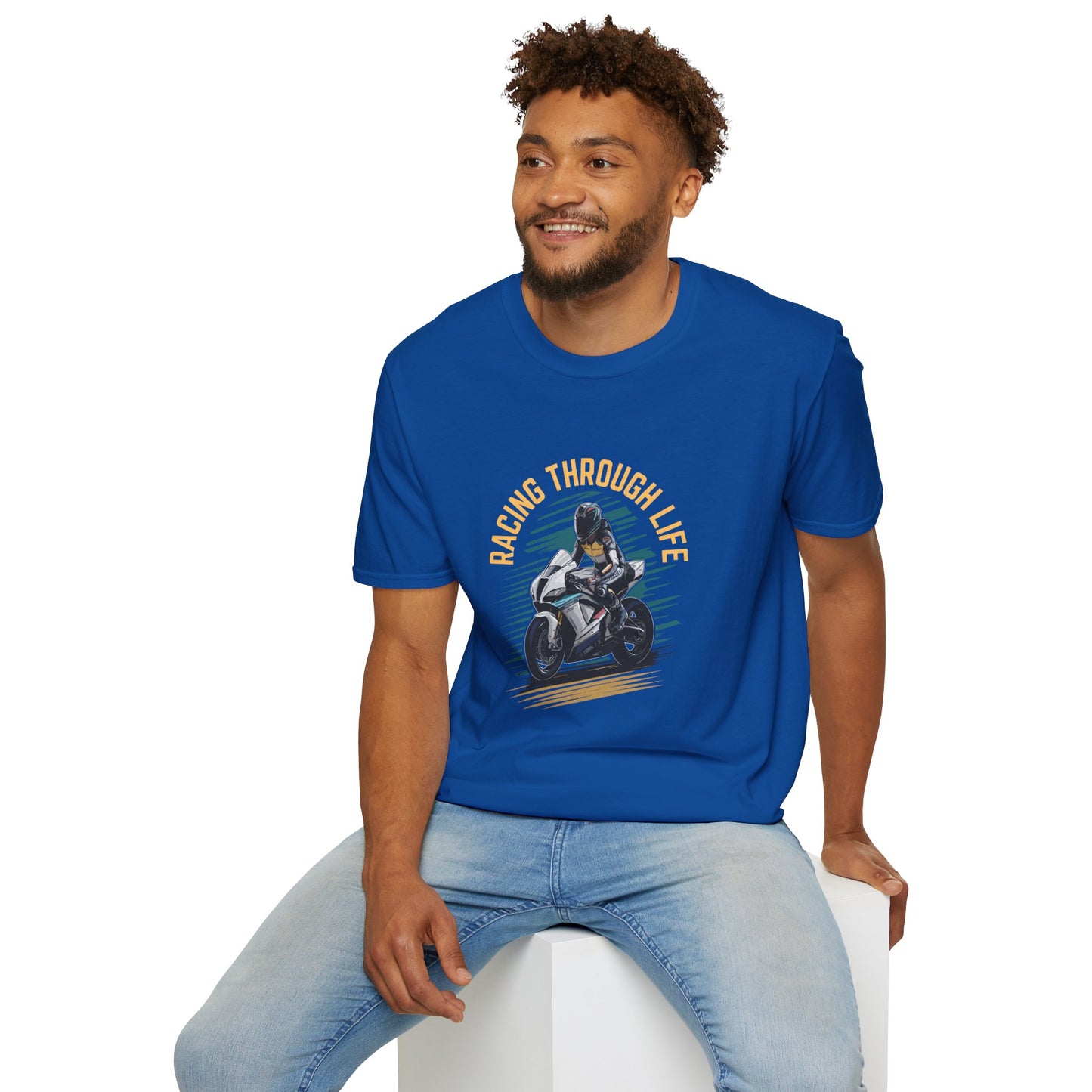 "Racing through life" Curved text T-Shirt