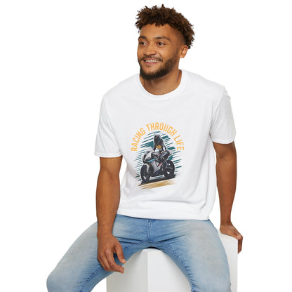 "Racing through life" Curved text T-Shirt